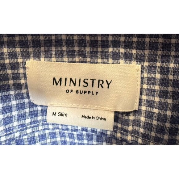Ministry Of Supply Mens Blue Gingham Button-Down Shirt M Slim Fit Workwear - Picture 5 of 6